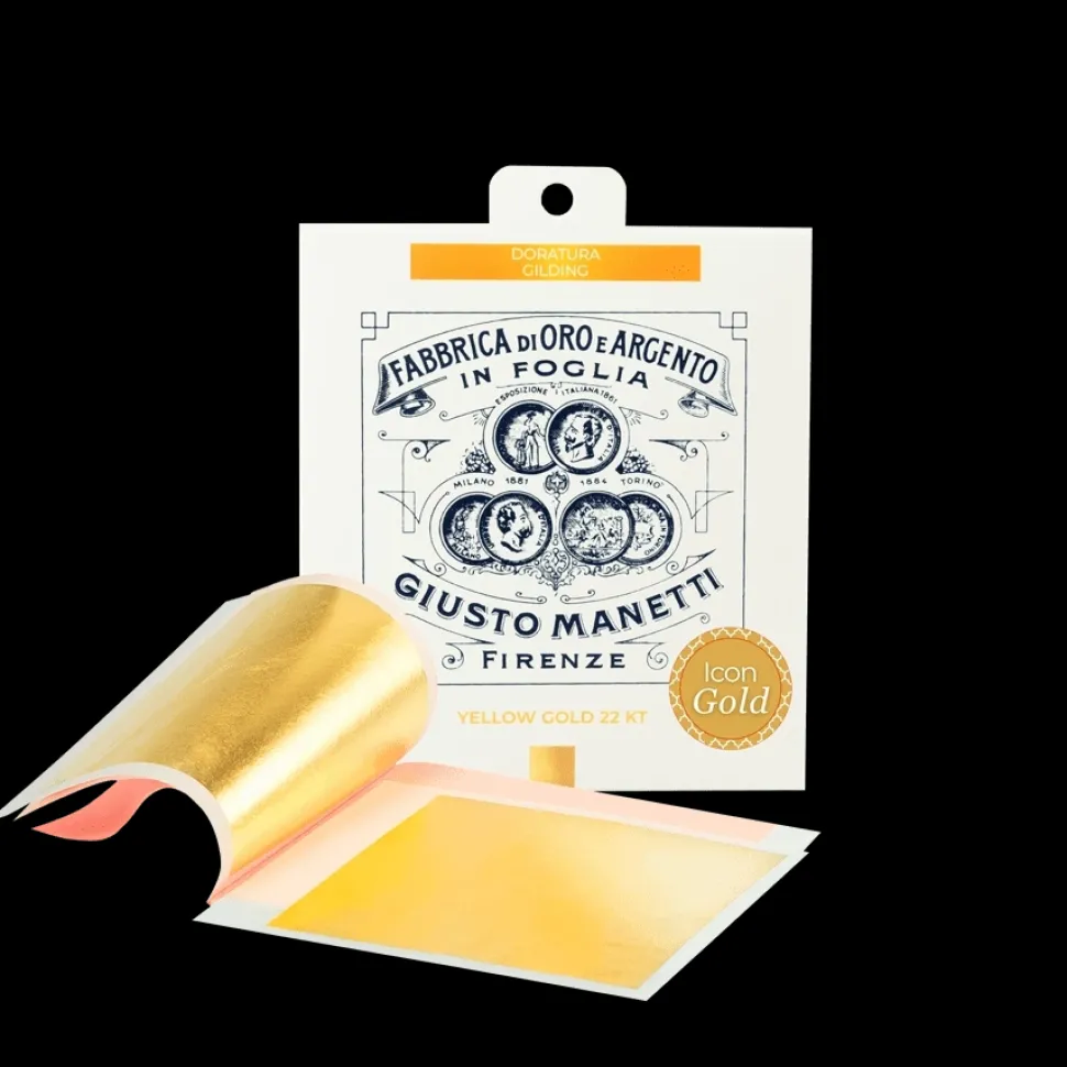 5 hojas pan de oro fino calco blister oro amarillo 22kt Giusto Manetti 80x80mm 15g