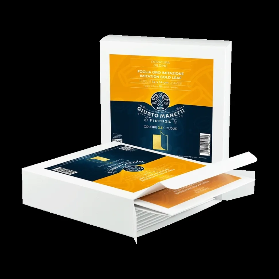 Caja 20 libros 25 hojas imitación pan de oro Color 2 Giusto Manetti 14x14cm