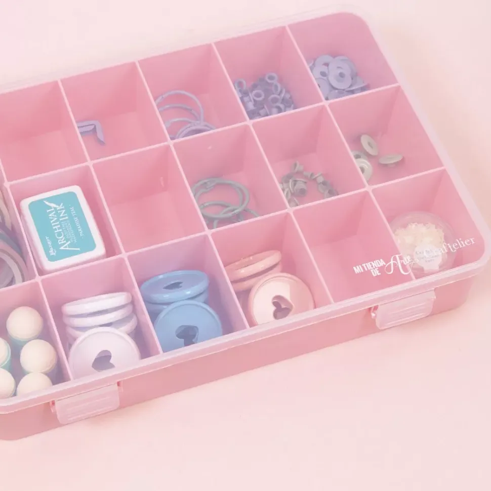 Caja con 17 Compartimentos Rosa Craftelier