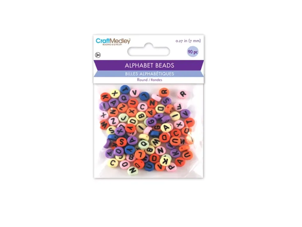 Cuentas Redondas de Colores con Abecedario en Negro MultiCraft 7mm