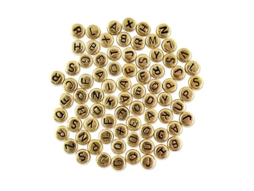Cuentas Redondas Oro con Abecedario en Negro MultiCraft 7mm