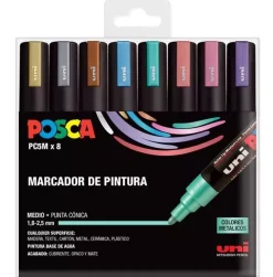 Estuche 8 rotuladores PC5M Medio Punta Cónica Metálico Uni Posca