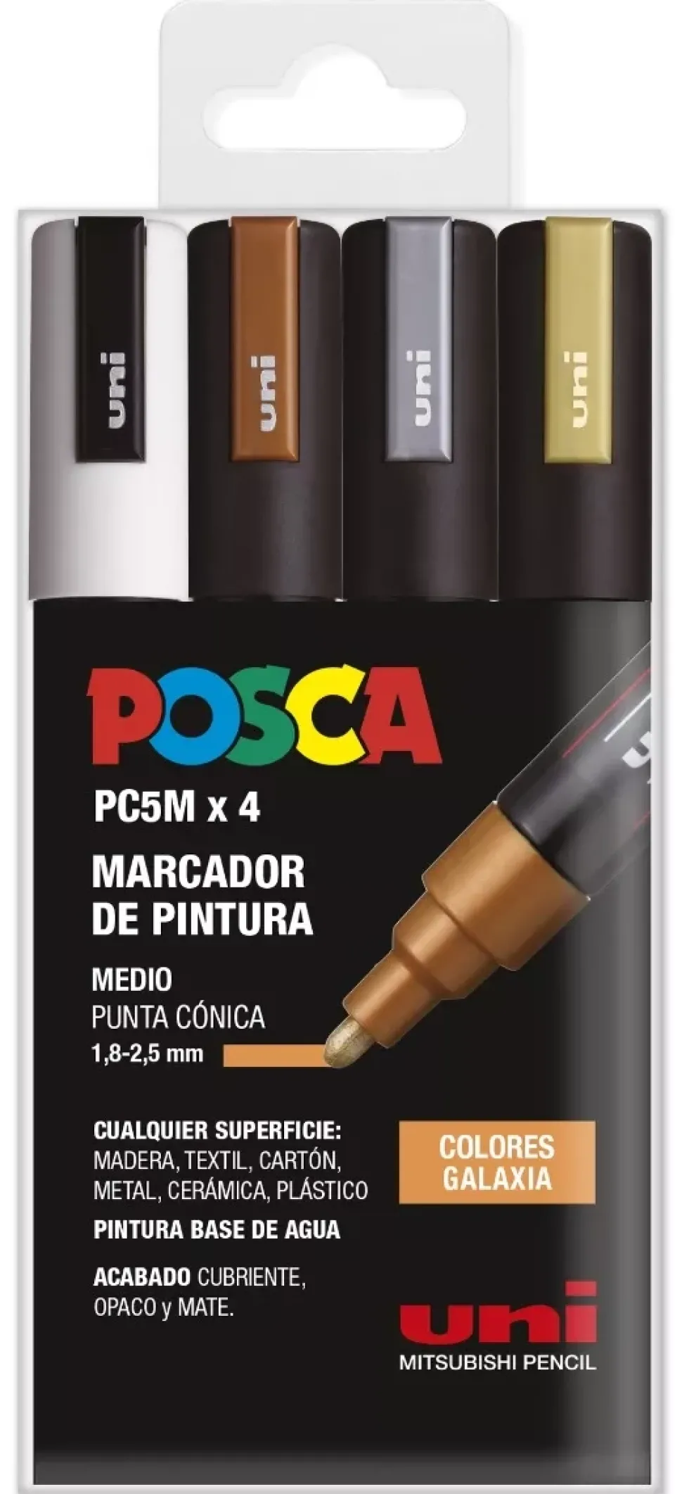 Estuche 4 Rotuladores PC5M Medio Punta Cónica Colores Galaxia Uni Posca