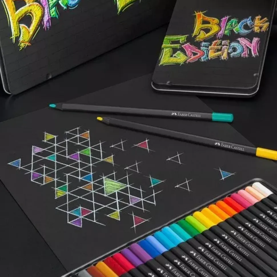 Estuche de Metal 24 Lápices de colores Black Edition Faber-Castell