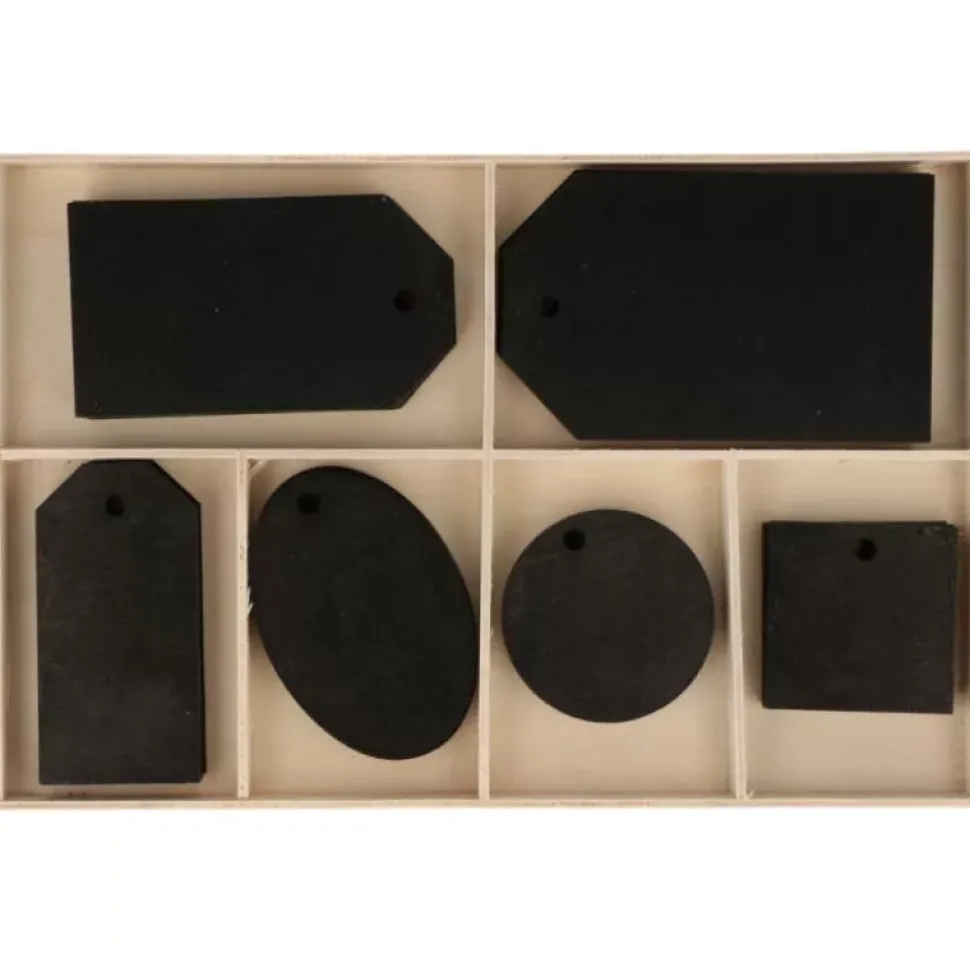 Etiquetas de madera negras Artemio