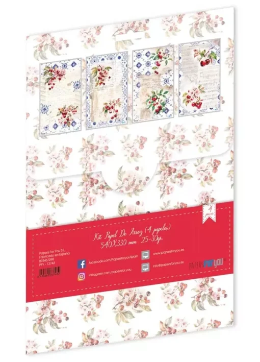 Kit 4 Papeles de Arroz Cherrys Fruits Market PapersForYou 54x33cm