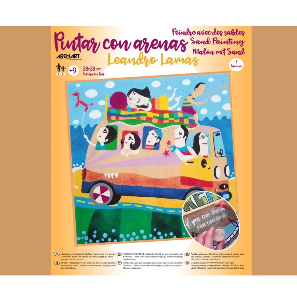Kit Pintar con Arenas de Colores Excursión Bus Arenart 38x38cm