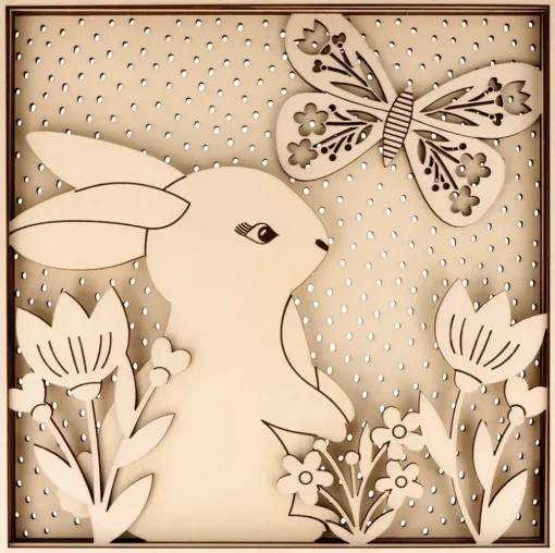 Marco con Diseño Relieve de Madera Conejo Mariposa Artemio