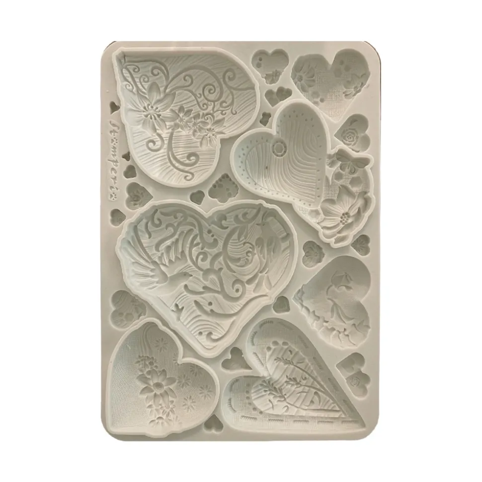 Molde de silicona Corazones Alice in Christmas Stamperia 15x21cm