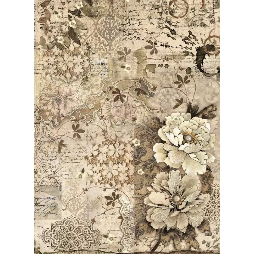 Papel de arroz Flores y Encaje Old Lace Stamperia 21x30cm