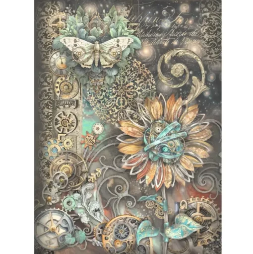 Papel de arroz Girasol Mecánico Sir Vagabond in Fantasy World Stamperia 21x30cm