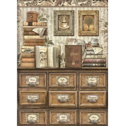 Papel de arroz Libros Coffee & Chocolate Stamperia