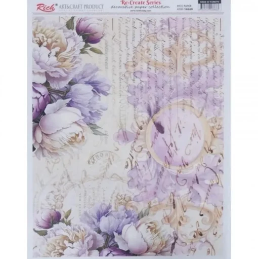 Papel de Arroz Manuscrito y Flores Violetas Rich 29x42cm
