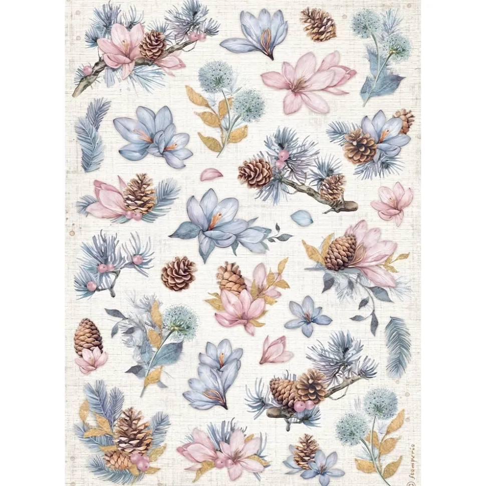 Papel de arroz Piñas y Flores Dewdrops Stamperia 21x30cm