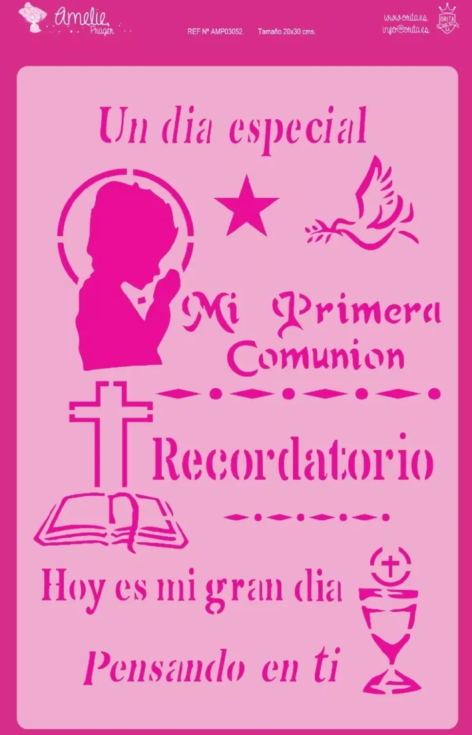 Plantilla de stencil Comunión Recordatorio 20x30cm