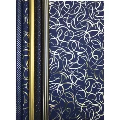 Rollo de Papel de Regalo Azul con Rayas Doradas Clairefontaine