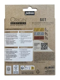 Set 3 acrílicos ecológicos metálicos Origin Pebeo 60ml