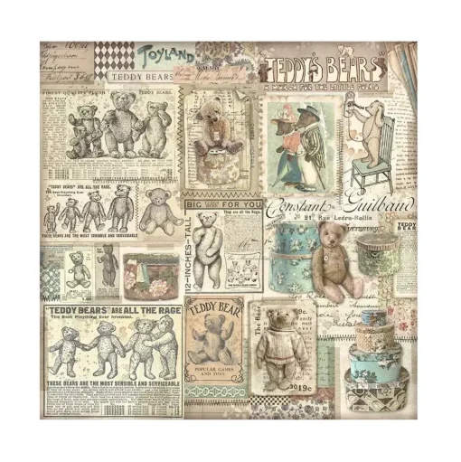 Set 4 hojas de tela Fabric Brocante Antiques Stamperia 30x30cm
