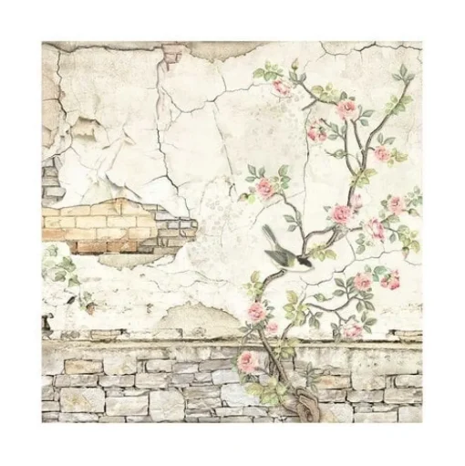 Set 4 hojas de tela Fabric House of Roses Stamperia 30x30cm
