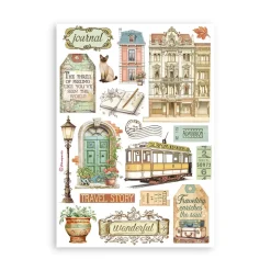 Set 8 hojas de washi tape Art of Travelling Stamperia A5