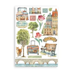 Set 8 hojas de washi tape Art of Travelling Stamperia A5