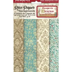 Set 8 papeles de arroz Backgrounds Christmas Greetings Stamperia 10x15cm