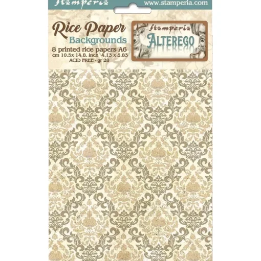Set 8 papeles de arroz Fondos Alterego Stamperia 10x15cm