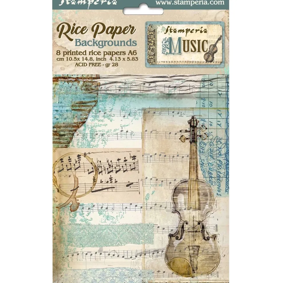 Set 8 papeles de arroz Music Stamperia 10x15cm