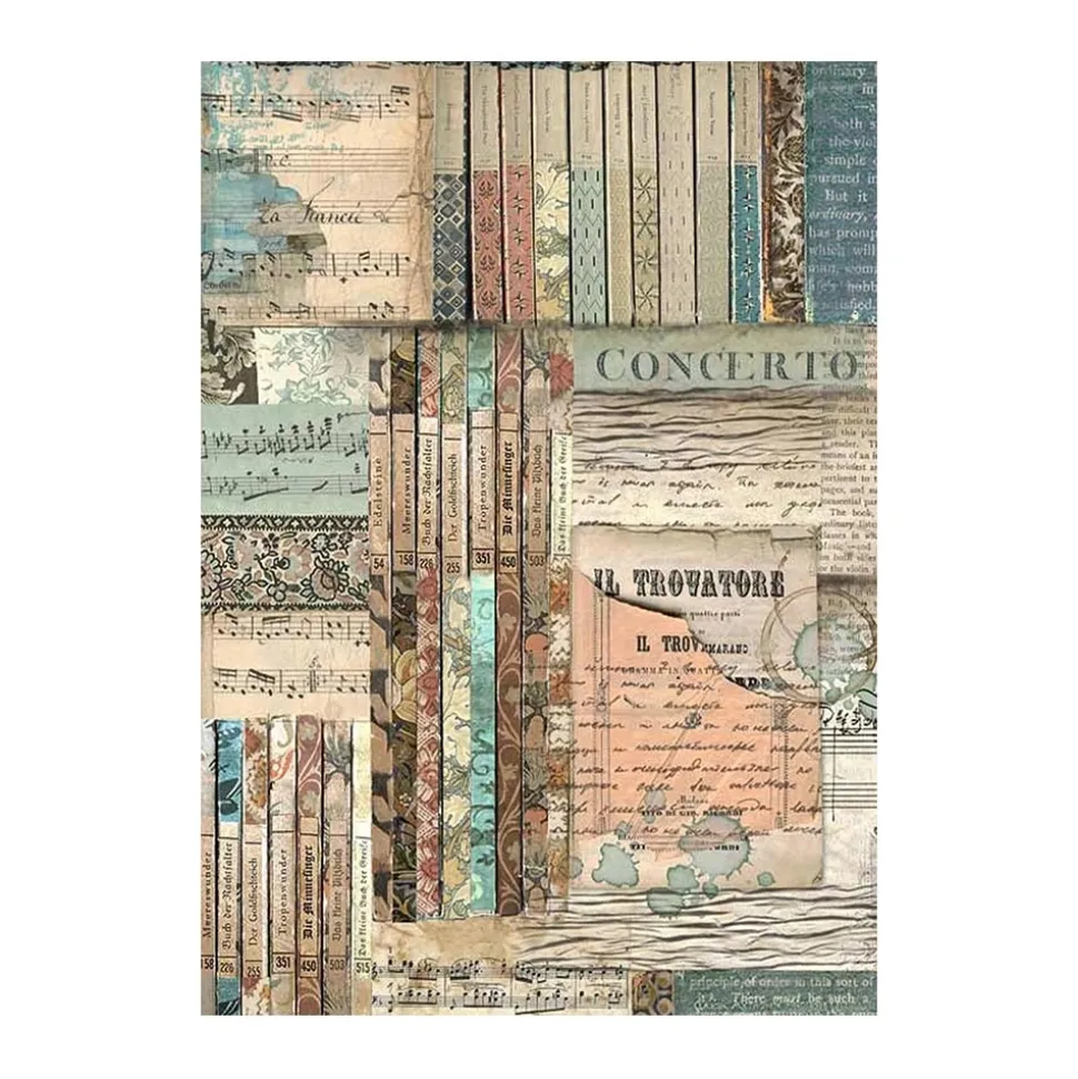 Set 8 papeles de arroz Music Stamperia 10x15cm