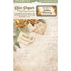 Set 8 papeles de arroz Romantic Golden Harmony Stamperia 10x15cm
