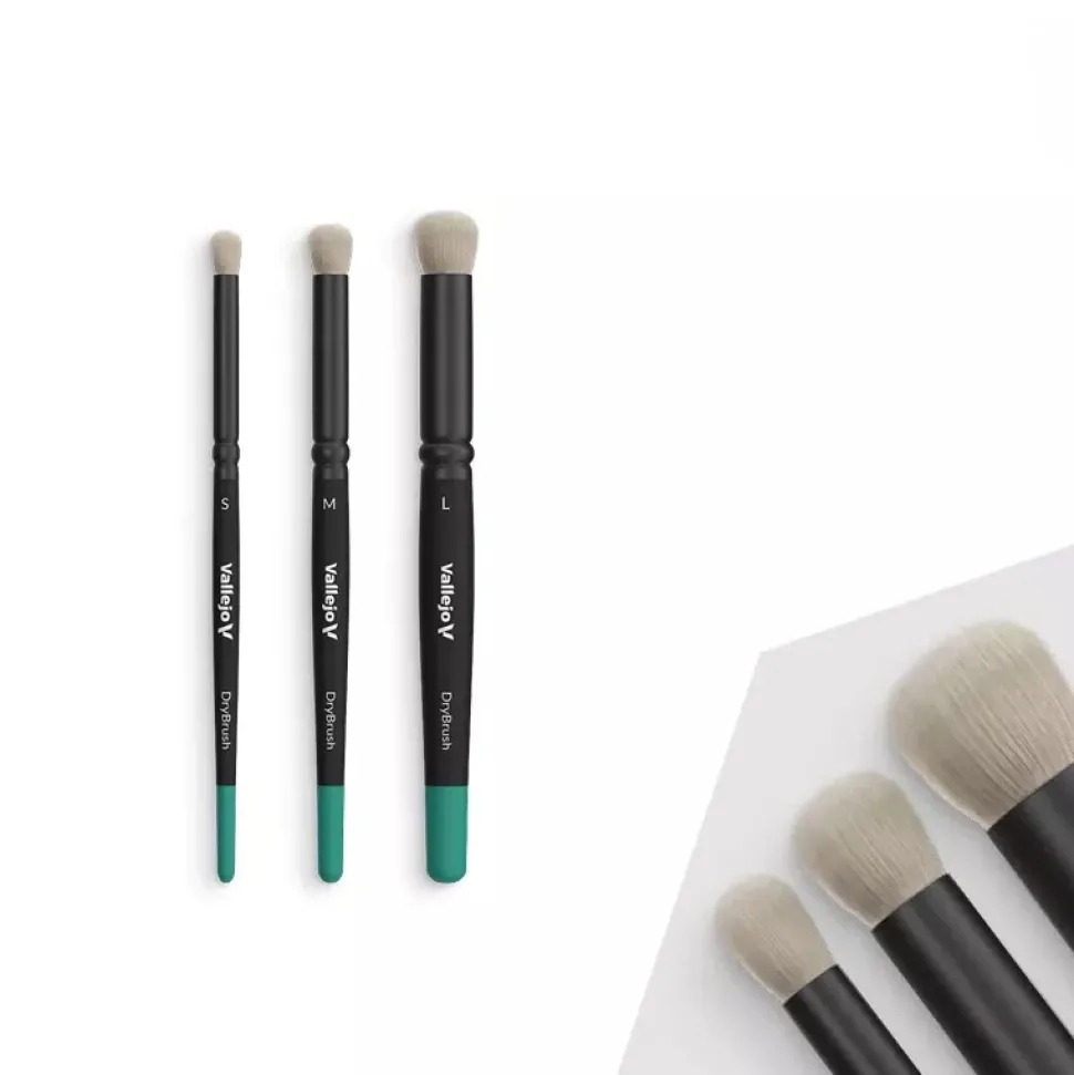 Set 3 pinceles modelismo técnicas secas Vallejo