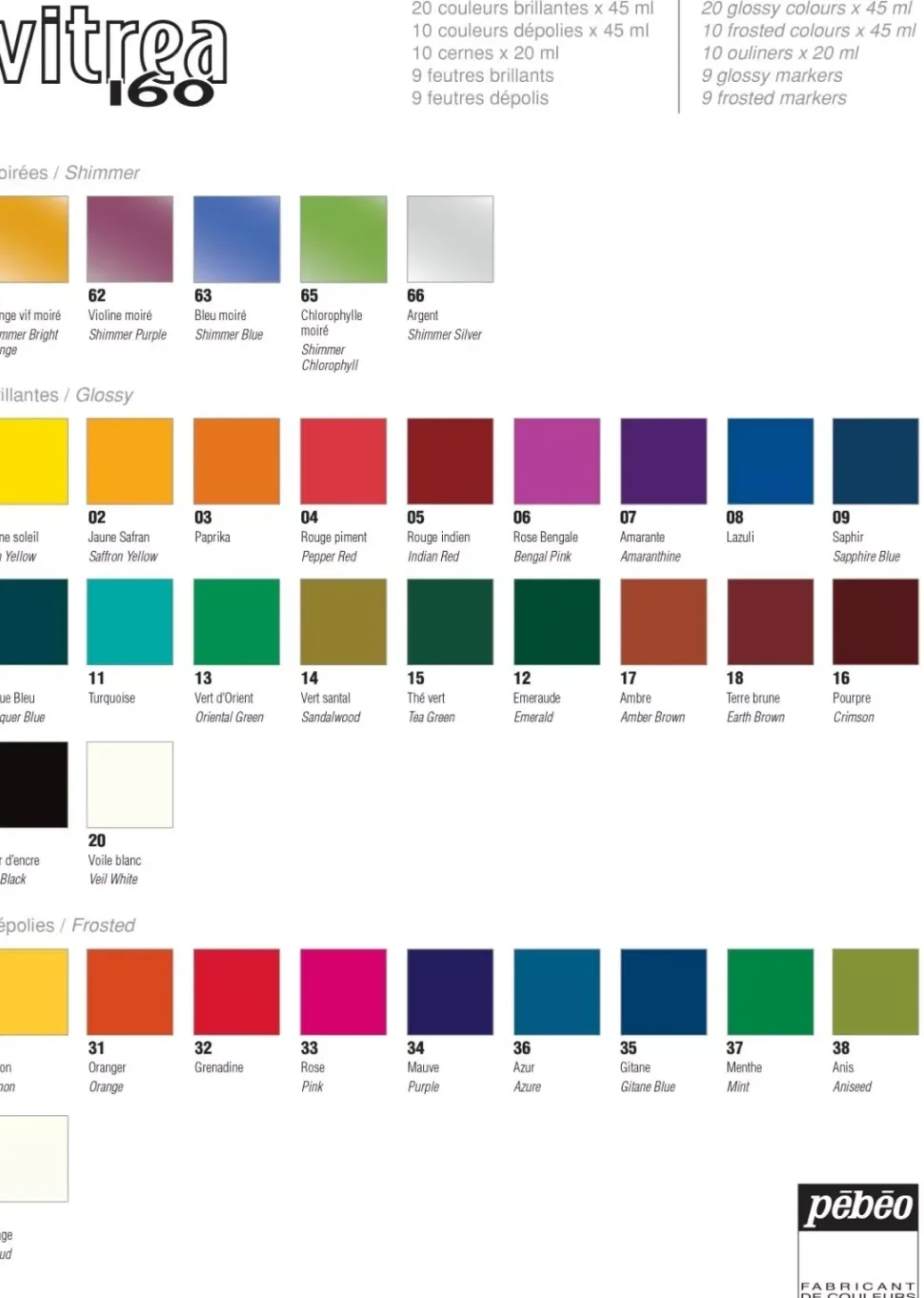 Set 10 pinturas para cristal Vitrea 160 Pebeo 45ml