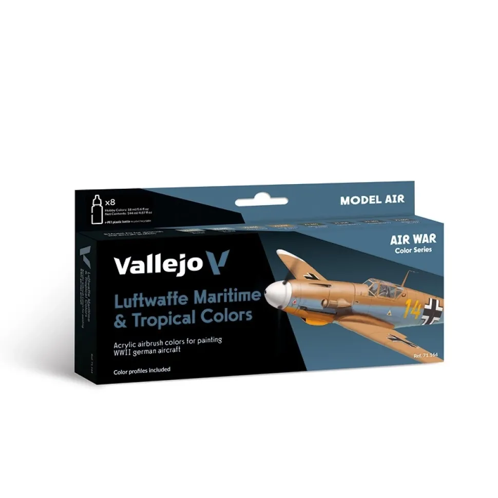 Set 8 pinturas para modelismo 164 Luftwaffe Maritime & Tropical colors Air War Vallejo 17ml