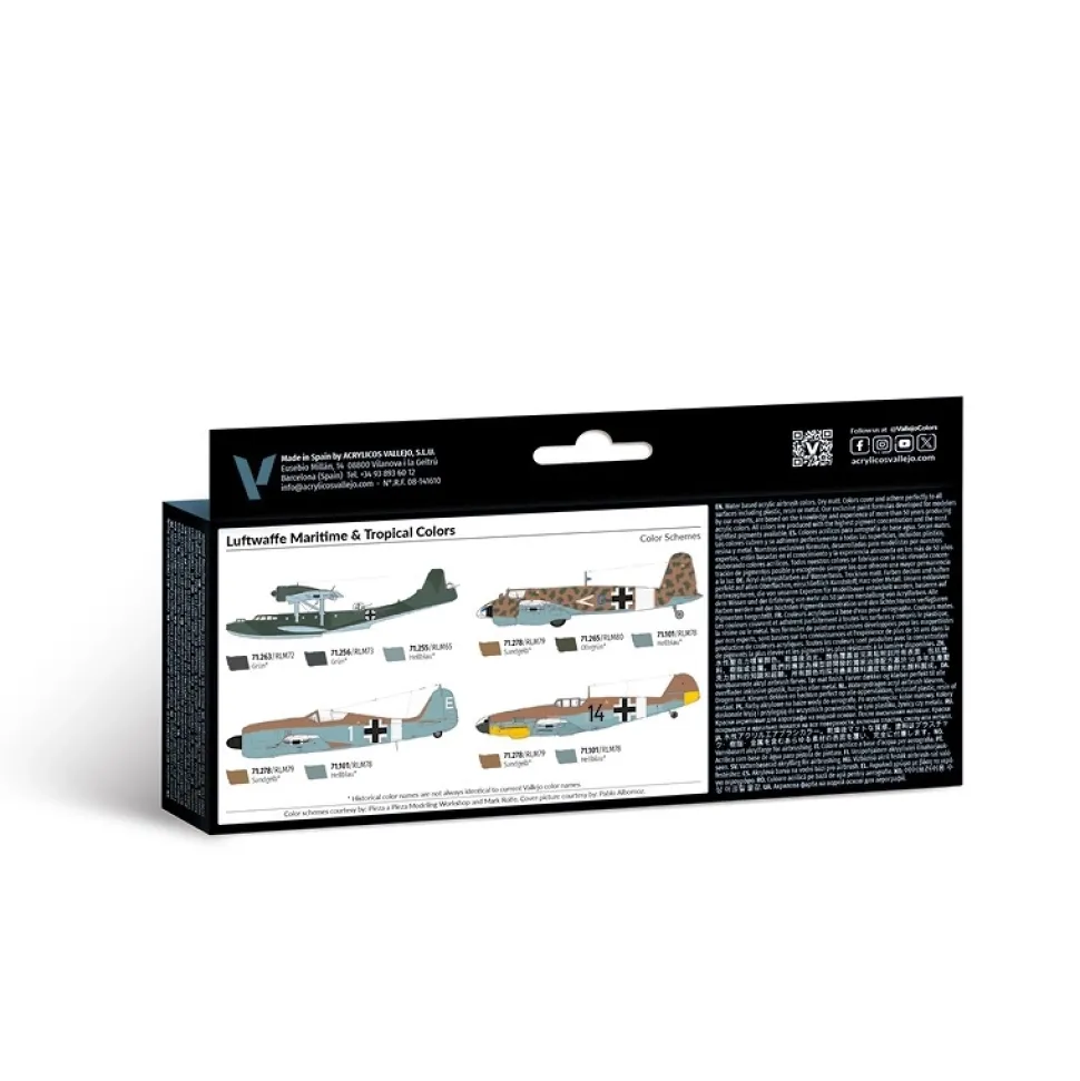 Set 8 pinturas para modelismo 164 Luftwaffe Maritime & Tropical colors Air War Vallejo 17ml