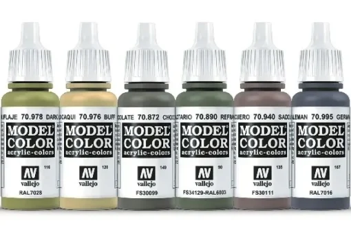 Set 6 pinturas para modelismo 205 WWII German Armour Wargames Flames of War Vallejo 17ml