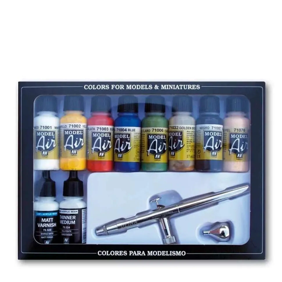 Set 10 pinturas para modelismo 167 Básicos y Aerógrafo Vallejo 17ml