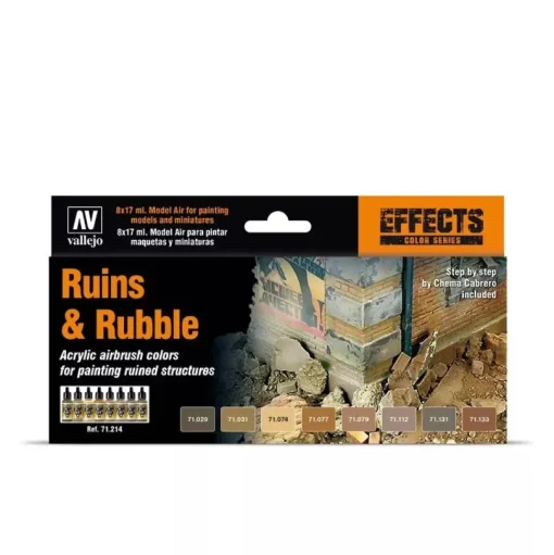 Set 8 pinturas para modelismo 214 Ruinas y Escombros AFV Vallejo 17ml