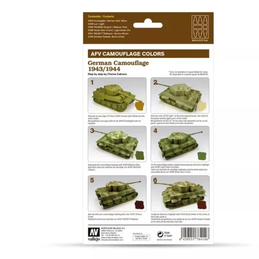 Set 6 pinturas para modelismo 414 German Camouflage AFV Vallejo 8ml