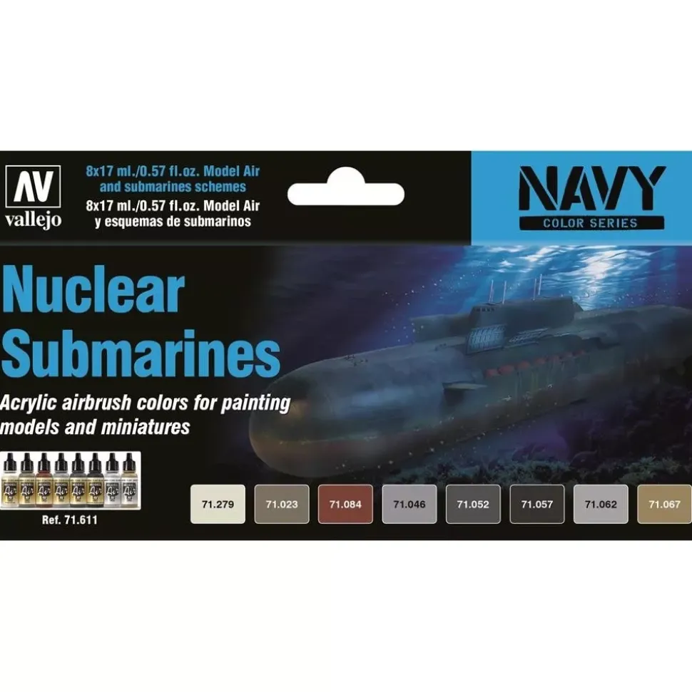 Set 8 pinturas para modelismo 611 Nuclear Submarines Navy Vallejo 17ml