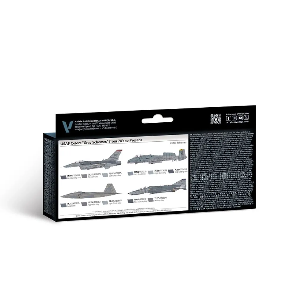 Set 8 pinturas para modelismo USAF Air War Vallejo 17ml