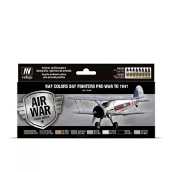 Set 8 pinturas para modelismo 149 RAF Day Fighters pre-war to 1941 Air War Vallejo 17ml