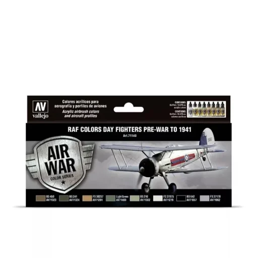 Set 8 pinturas para modelismo 149 RAF Day Fighters pre-war to 1941 Air War Vallejo 17ml