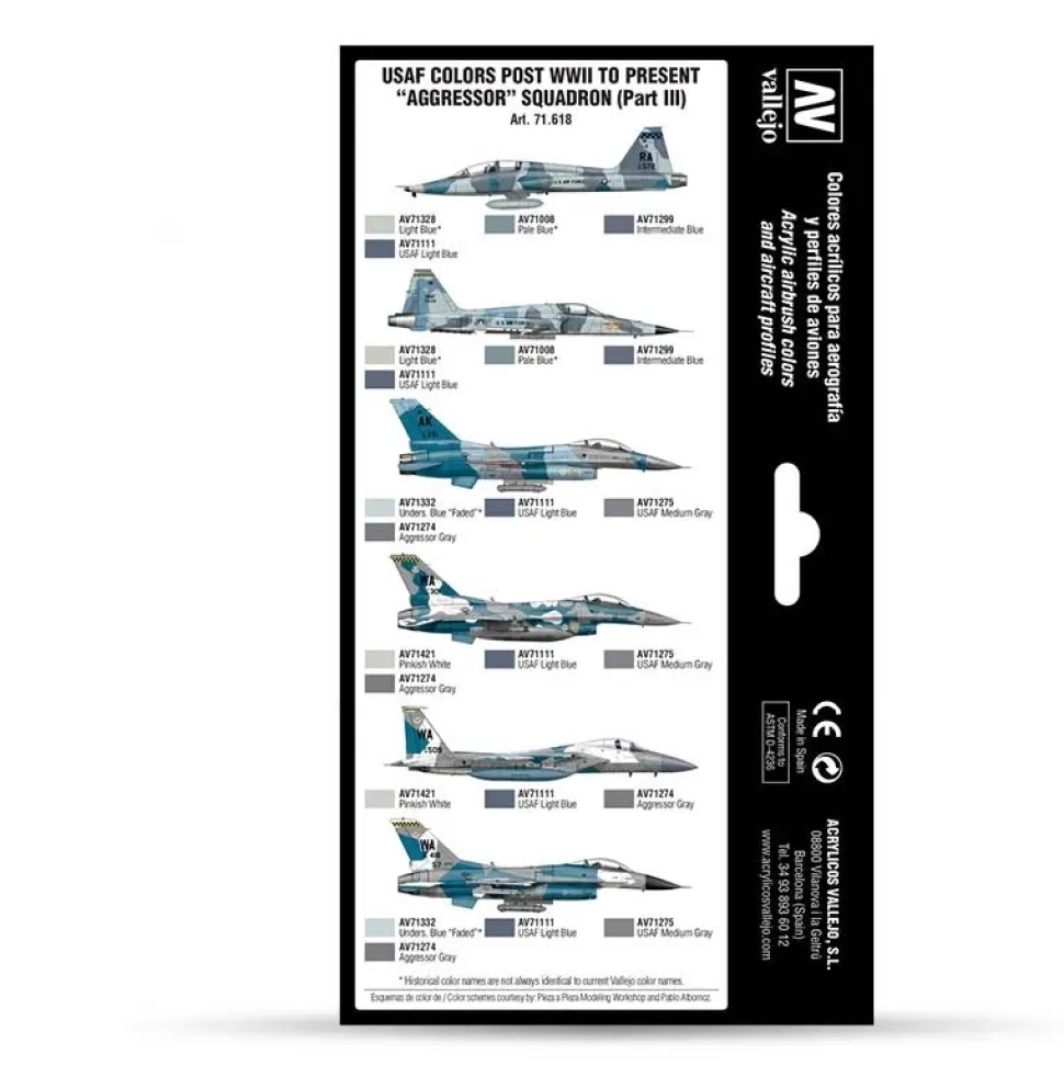 Set 8 pinturas USAF colors post WWII to present Aggressor Squadron III Vallejo 17ml