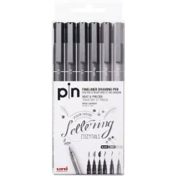Set 6 Rotuladores Calibrados y Punta Pincel Lettering Uni-Ball