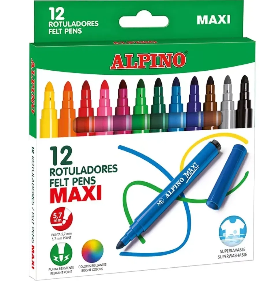 Set 12 rotuladores colores surtidos Maxi Alpino