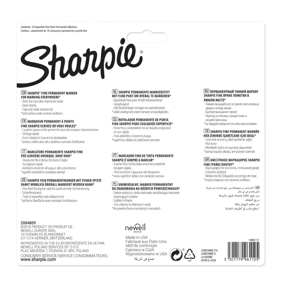 Set 18 Rotuladores Permanentes Punta Fina Sharpie