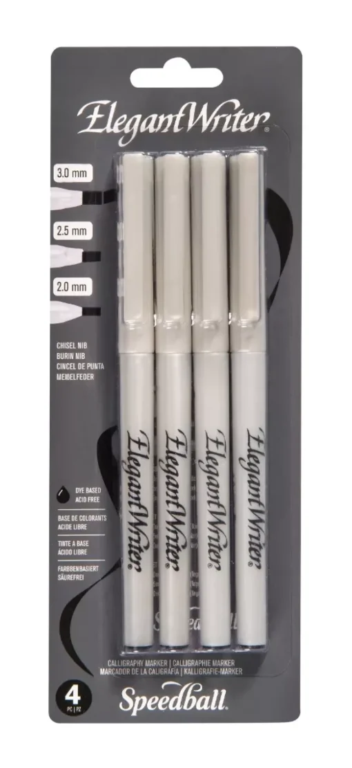 Set 4 rotuladores permanentes negros ElegantWriter Speedball