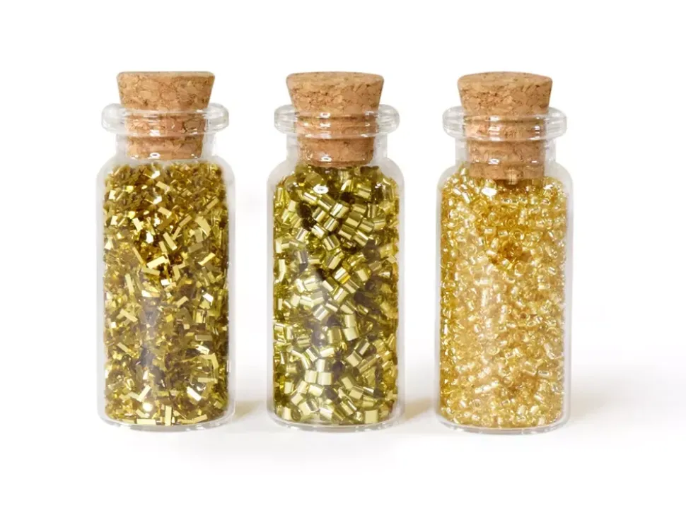 Set 3 tarros con Cuentas y Semillas Oro Multicraft