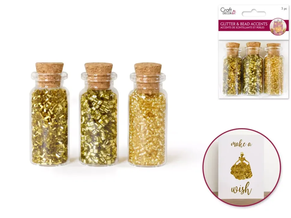 Set 3 tarros con Cuentas y Semillas Oro Multicraft