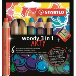 Set Arty 6 Lápices y Sacapuntas Woody 3 en 1 STABILO